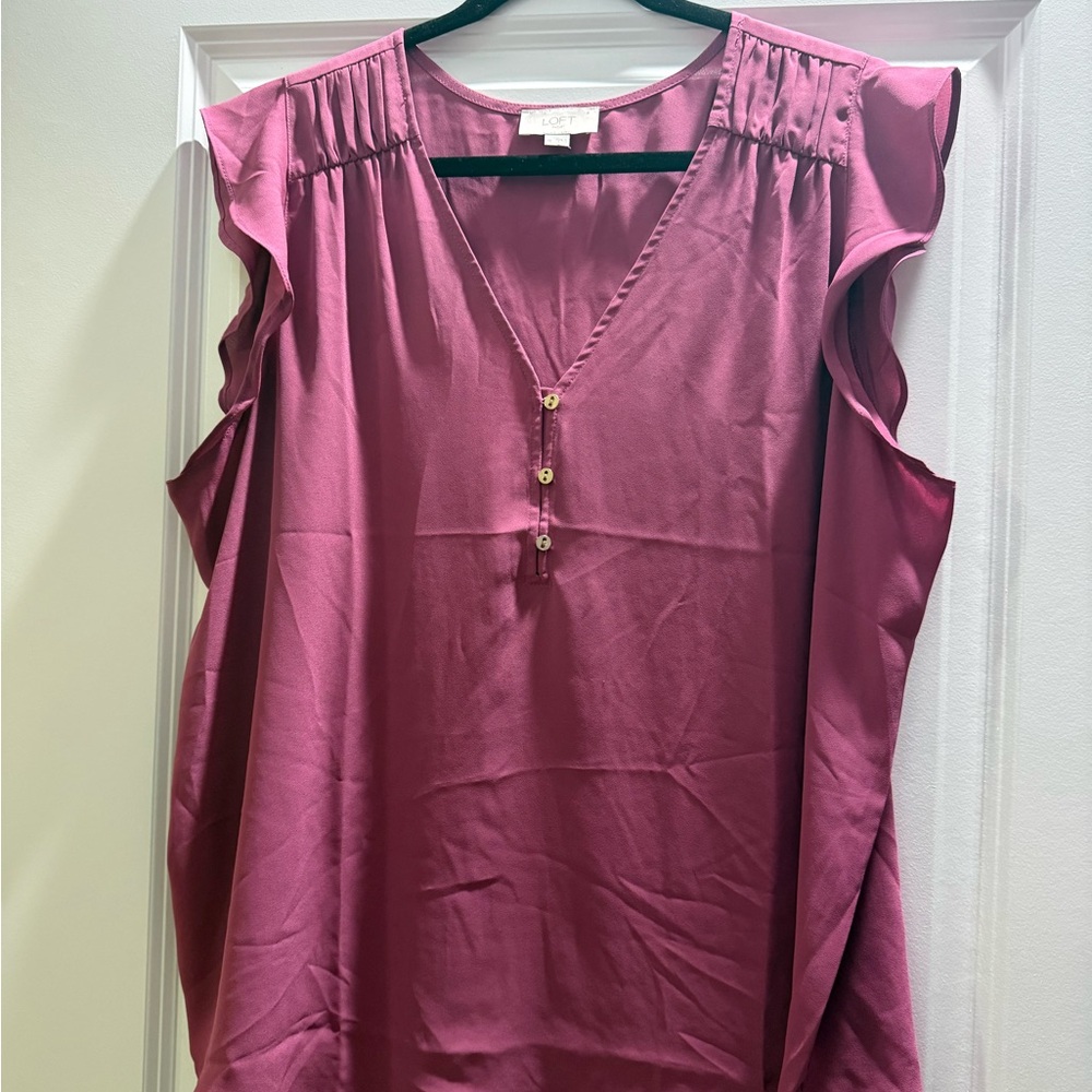 LOFT Mauve Pink Ruffle-Sleeve V-Neck Blouse